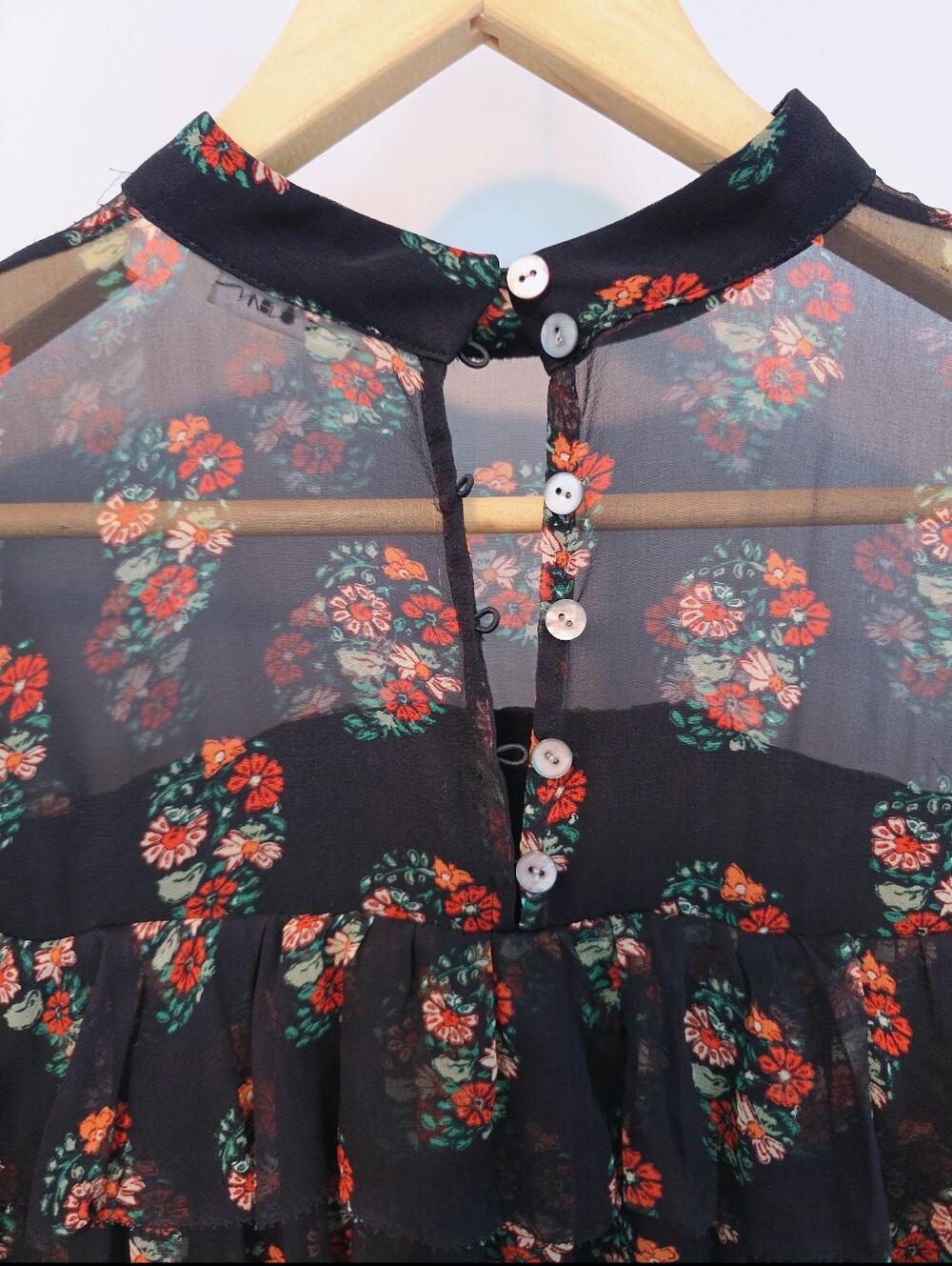 Doen Alette Romantic 100% Silk Sheer Dress In Paisley Floral Black Size Medium - Picture 11 of 14